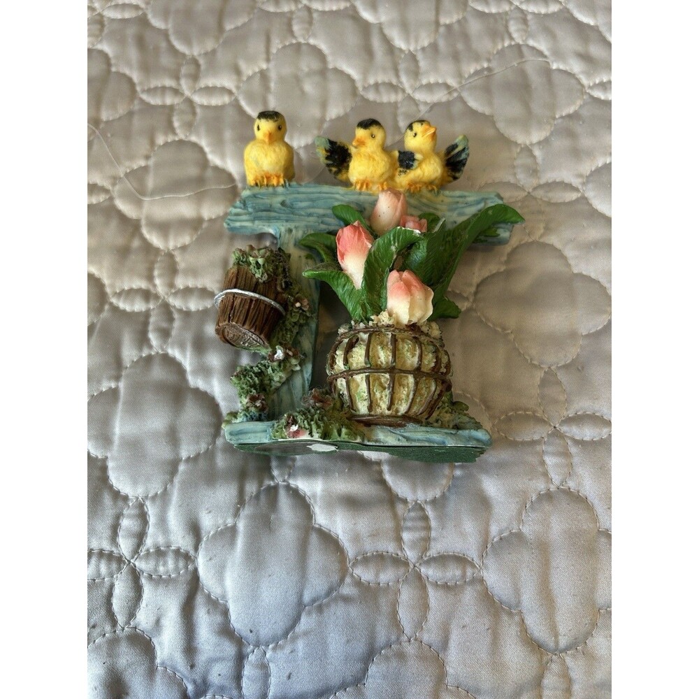 Vintage Garden Theme Figurine with Yellow Birds and Tulip Flowers